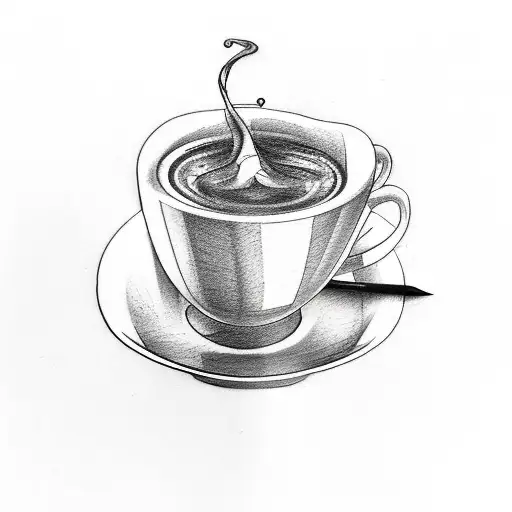 A Sketch Style Tattoo Of A Coffee Cup With Steam Forming The Shape Of A Witch's Hat