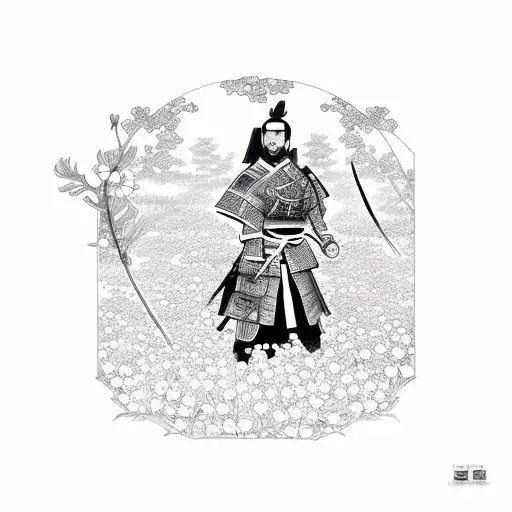 Samurai In A Garden Of Flowers