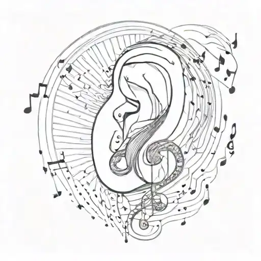 Minimalist Ear Drawing With Music Notes Surrounding It