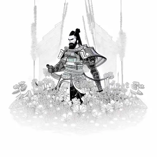 Cyberpunk Samurai In A Garden Of Flowers
