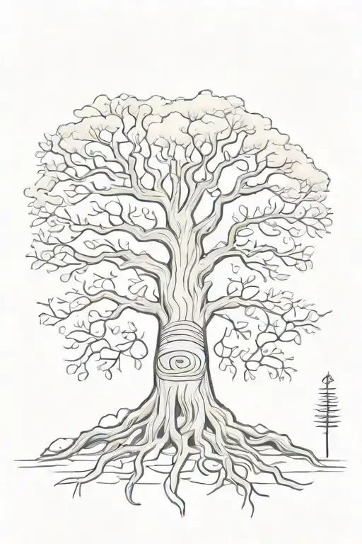 A Sketch Tattoo Of A Tree With Roots Shaped Like African And Egyptian Hieroglyphics