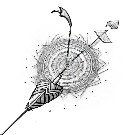 An Intricate Arrow With Feathers And A Target Bullseye
