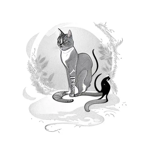 Elegant Silhouette Of A Cat In A Moonlit Garden