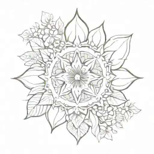 A Mandala Design Incorporating Elements Of Nature Such As Leaves And Flowers