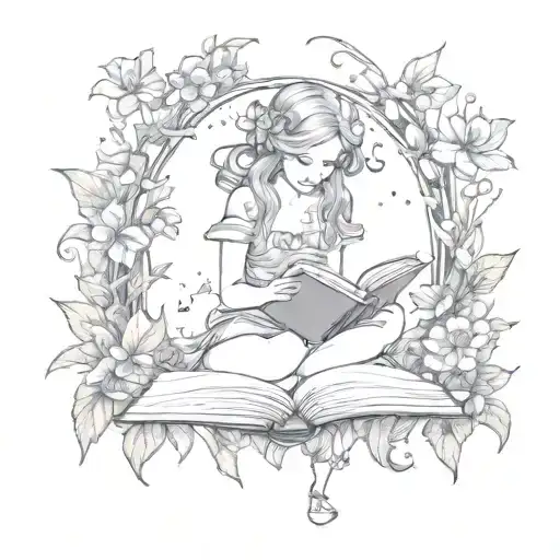 Fairy Reading Book Surrounded By Bold Floral