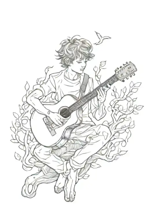 A Boy And His Guitar Intertwined With The Tree Of Life