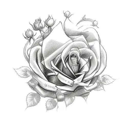 A Detailed Sketch Of A Heart-shaped Rosary With Roses