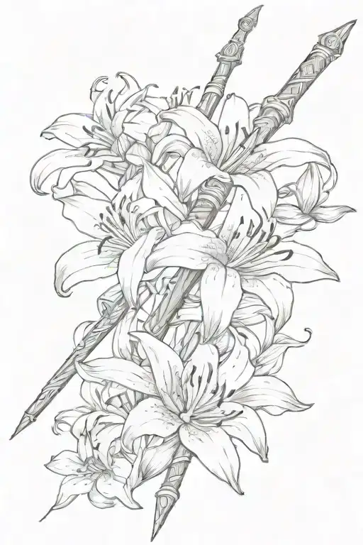 Small Lily Flowers Wrapping Down A Sword In A Spiral