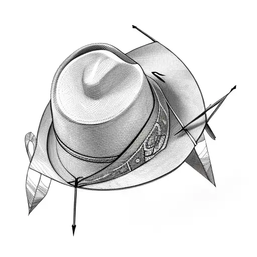 Sketch Of A Cowboy Hat With Crossed Arrows Behind It