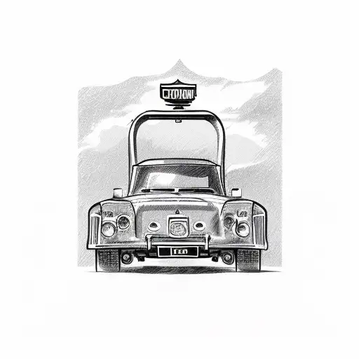 A Sketch-style Illustration Of A Vintage Police Car With A Horse Riding Shotgun