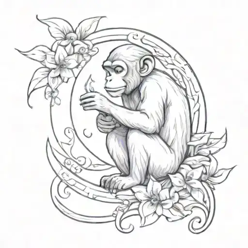 A Crescent Moon With A Monkey Sitting In It Holding May Lily's