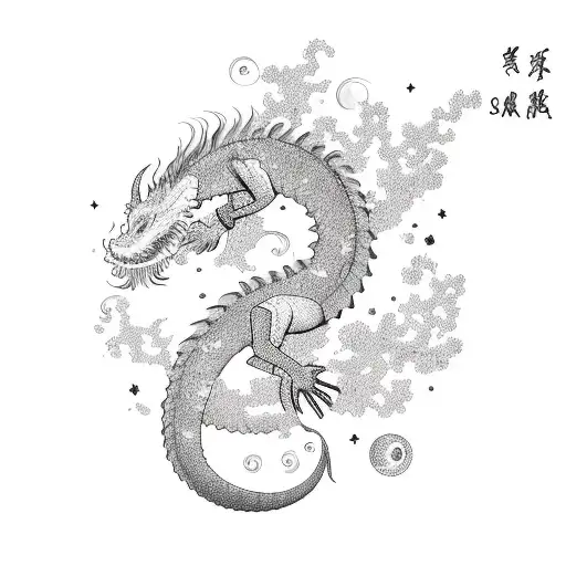 Long Dragon With Roses And Sakura In Space