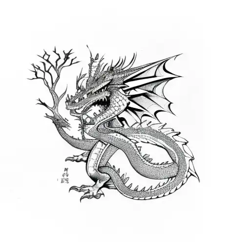 Dragon With Sakuratrees