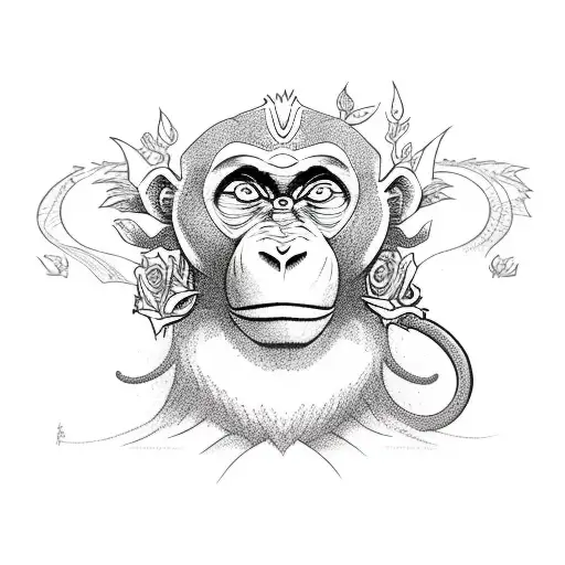 Monkey And Dragon And Roses