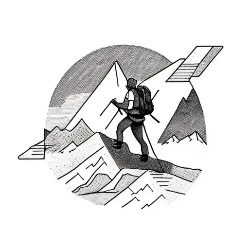 A Minimalist Tattoo Of A Hiker Conquering A Mountain Peak