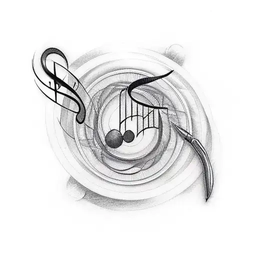 A Tattoo Of A Pen And A Music Note Entwined Together