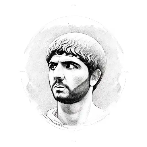 A Sketch-style Portrait Of A Roman Or Greek Philosopher With Lyrics From An Oasis Song As A Backdrop