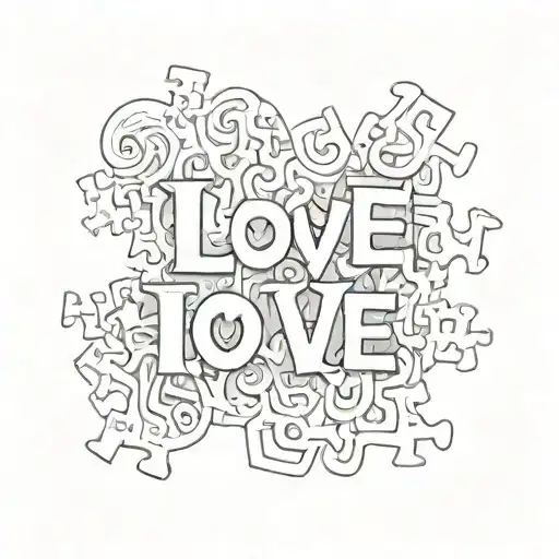 Word Love In Individual Puzzle Pieces