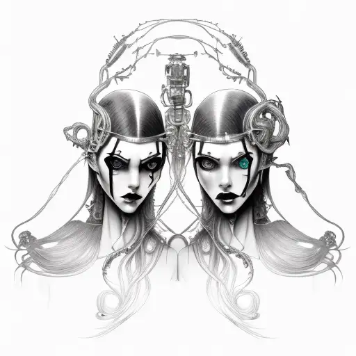 Goth Cyborg Gemini Sisters Hair Tangled Together Conjoined