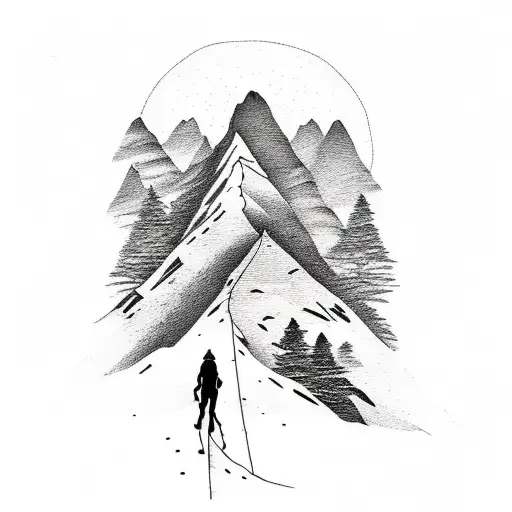 A Minimalist Tattoo Of A Hiker Conquering A Mountain Peak