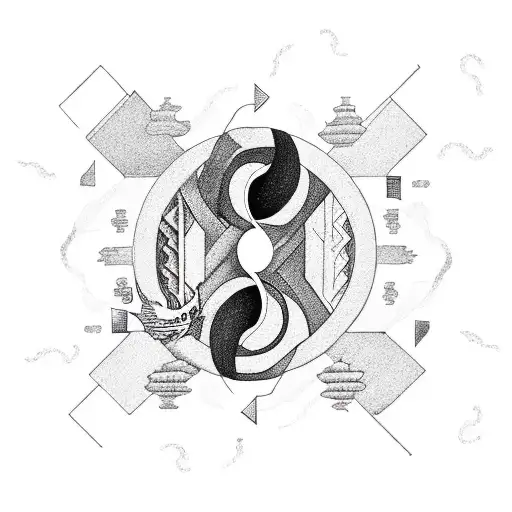 Man Walking Down A Staircase With A Yinyang On His Back With A Dragon In The Background