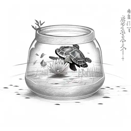 Flower Vase With Little Sea Turtle Inside The Vase