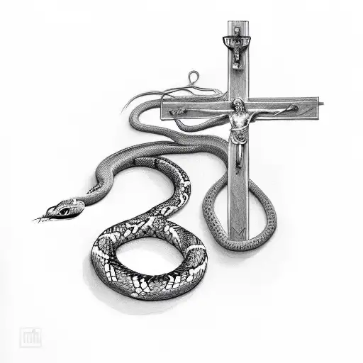 Snake Wrapped Around A Crucifix