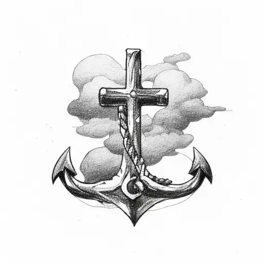 Cross That Turns Into A Anchor But With Clouds And Water Hiding The Transition
