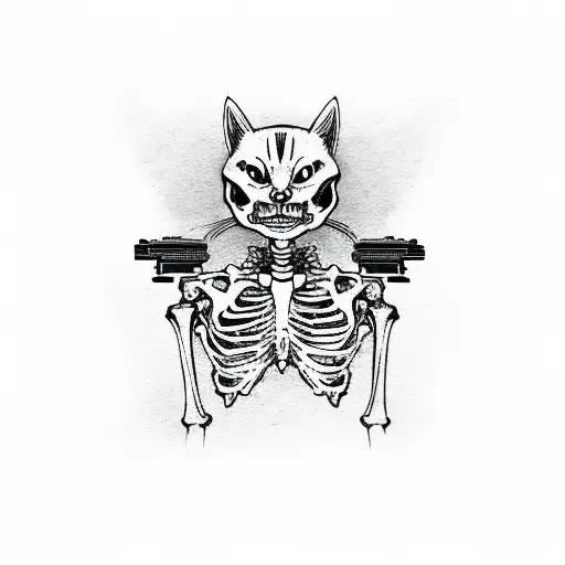 Skeleton Cat With A Gun