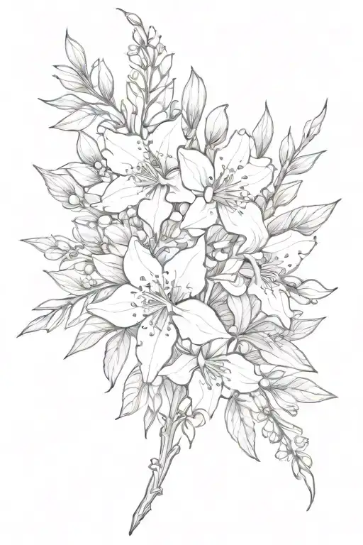 Larkspur And Hawthorne Bouquet Fine Line
