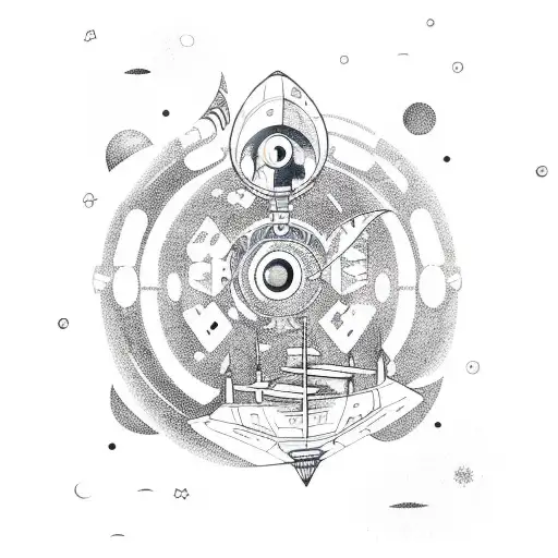 A Cosmic Scene With A Spaceship And Musical Instruments Floating In Space