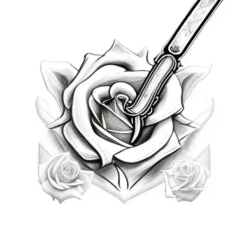 Sword With Bible Verse Engraved On It With Roses Surrounding It