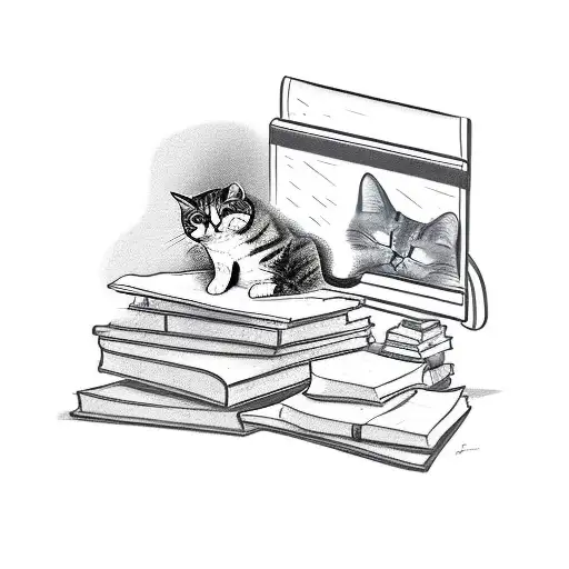 A Psychiatrist's Desk With A Laptop And A Cat Sleeping On Top Of A Pile Of Books