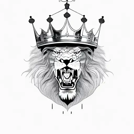Angry Lion With Kings Crown Growling