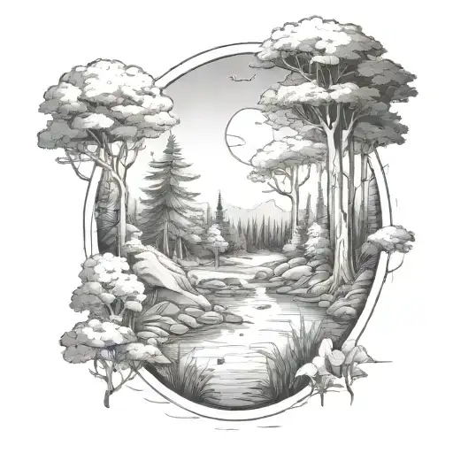 A Tattoo Of A Peaceful Forest Scene