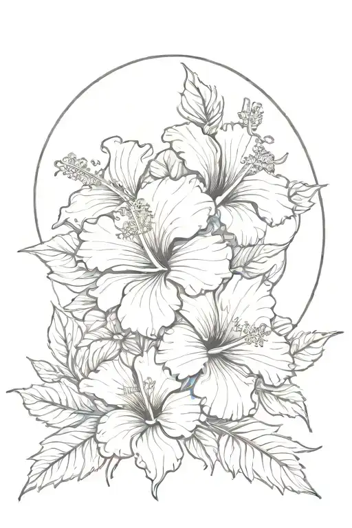Hibiscus Flowers With A Crescent Moon Surrounded