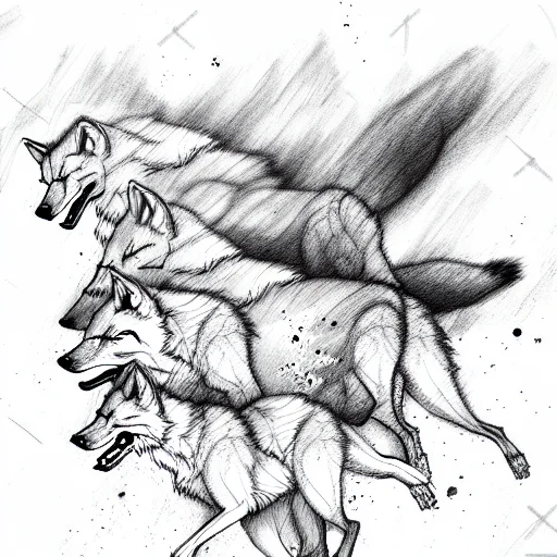 Pack Of Wolfs Running Though A Forest