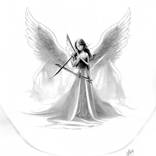 Girl Angel With A Sword Contour