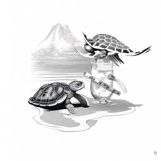 A Turtle And A Owl Having Drinks