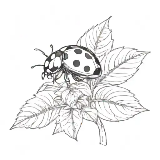 Lady Bug With Baby On Plant With Leaf