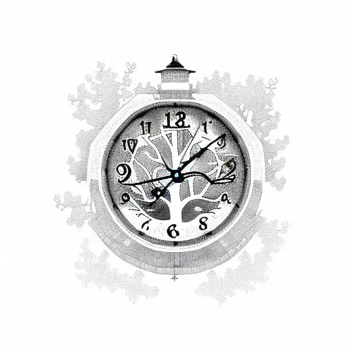 Tree With Clock In The Middle 12 Am