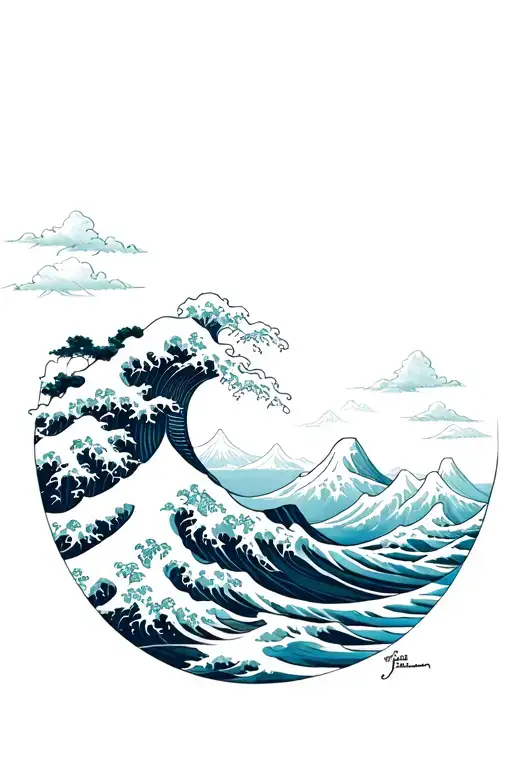 Arm Sleeve Tattoo Design Japanese Nature Sky Mountains Trees And The Great Wave