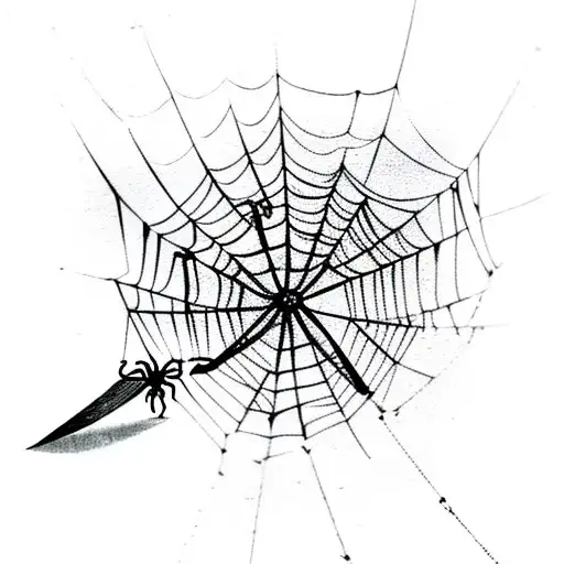 Simple Spider Web With A Small Sword Running Behind It