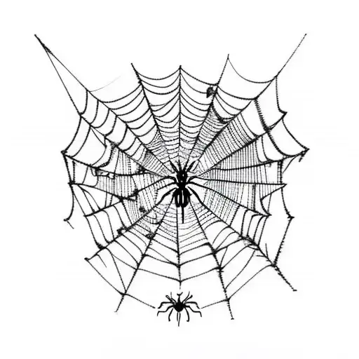 Minimalist Sketch Of A Spider Web With A Small Sword Running Behind It