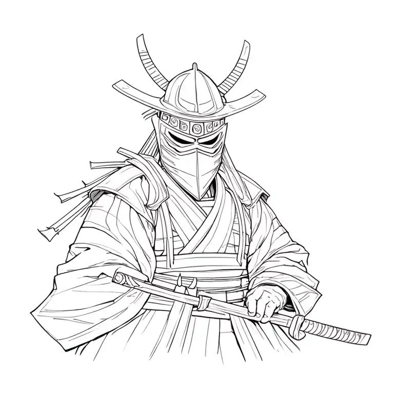 Full -Length Samurai In A Mask