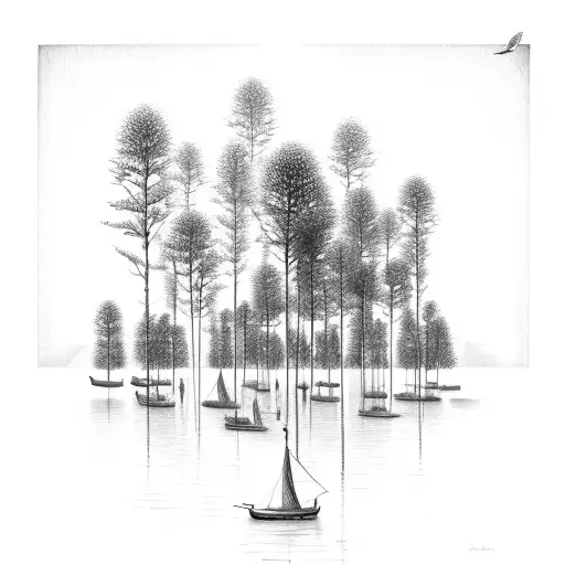 Water Ducks Trees Boats