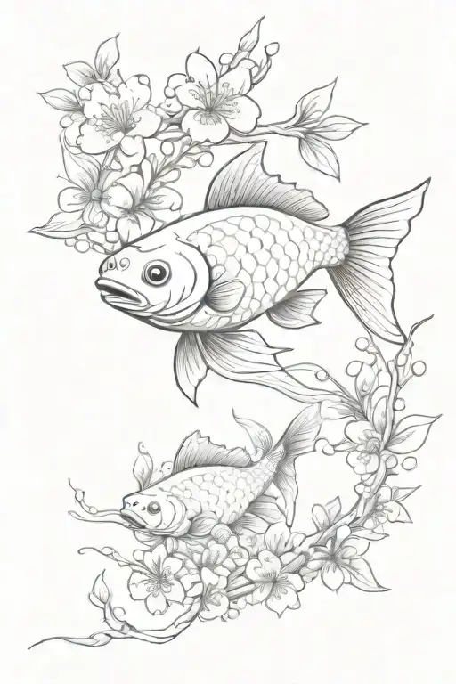 Fish Whit Sakura Flowers