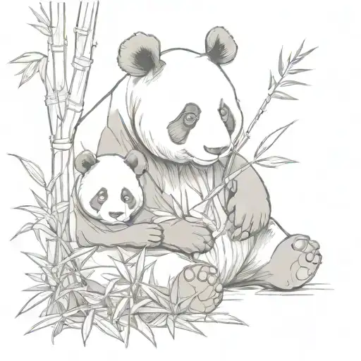 Panda With Baby In Bamboo Forest