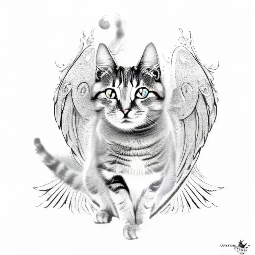 A Mystical Cat With Wings And A Tail Made Of Dna Strands