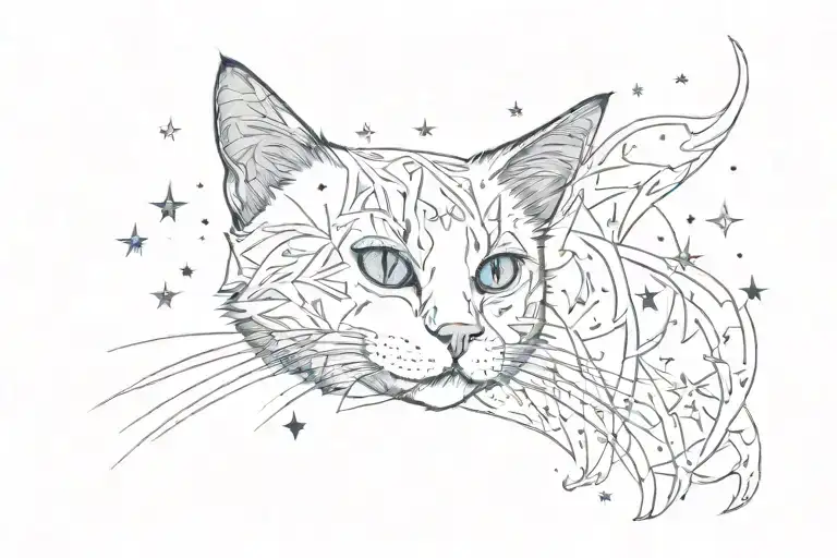 Cat Blue Black White Star